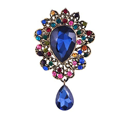 seven wolves Women Crystal Bouquet Brooch Pin All-Match Accessories Rhinestone Brooches and Pins - color: Blue A