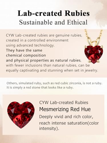 CYW Genuine Sapphire/Emerald/Ruby/Moissanite Necklace for Women, Really Authentic Solid 925 Sterling Silver, 16"/18"/20" Adjustable Chain, Anniversary Mother's Day Valentines Gift - color: Ruby - Heart - Yellow Gold, size: 6.5mm