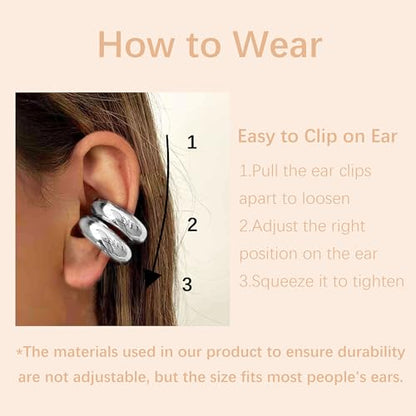 Ear Cuffs Non Piercing Aretes De Mujer Gold Chunky Earrings for Women Clip On Earrings Non Tarnish Gold Earrings Gifts Trendy Stuffers - color: 1Pairs Silver Chunky Ear Cuff
