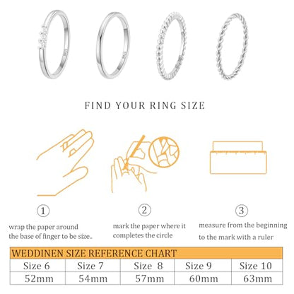 WEDDINEN 4PC Gold Rings for Women, S925 Sterling Silver 14k Gold Filled Plated Stackable Thin Thumb Ring Set Cubic Zirconia Dainty Stack Gold Knuckle Rings Set Size 6-10 - color: Silver, size: 7