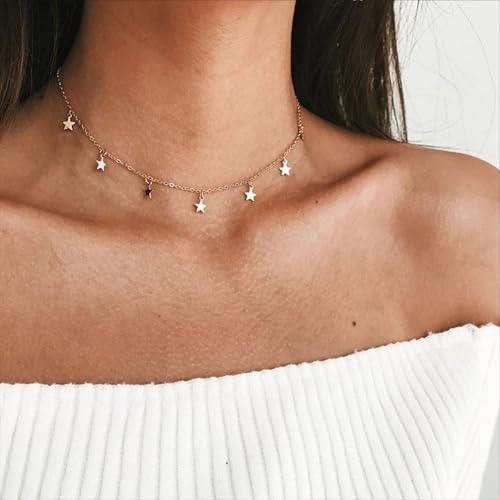 YANCHUN Layered Necklaces for Women Gold Necklace Stack Star Heart Choker Dainty Necklace Love Heart Chain Jewelry Gifts for Women - color: 1: Silver Star Choker