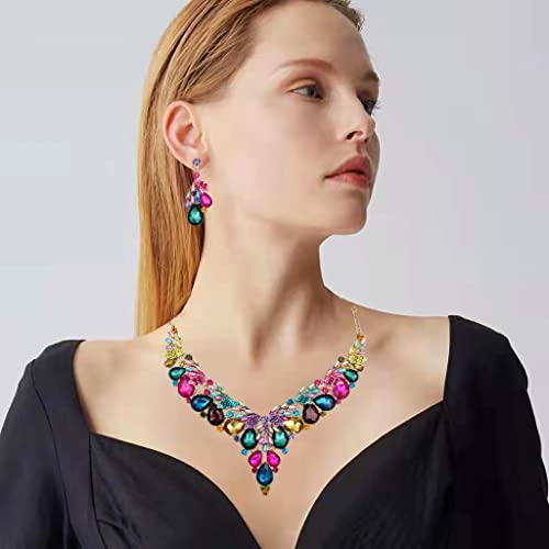 Jewelry Set for Women, Statement Necklace Dangle Earrings Bracelet Ring, White/KC Gold Plated Jewelry Set with Rhinestone Pearl Crystal Wedding Party Jewelry for Bridal Bridesmaid - color: Multicolor-Gold Plated