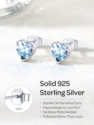 ChicSilver 925 Sterling Silver Earrings Sparkling Heart/Round/Princess Cut Birthstone Earrings for Women Birthday Jewelry with Gift Box - style: B.March(Aquamarine)-Heart Cut