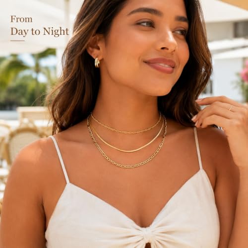 Gold Neklace Stack Dainty Gold Herringbone Necklace for Women Layered Paperclip Chain Necklaces Rhinestone Drop Simple Jewelry Gifts for Women - color: A8:3pcs