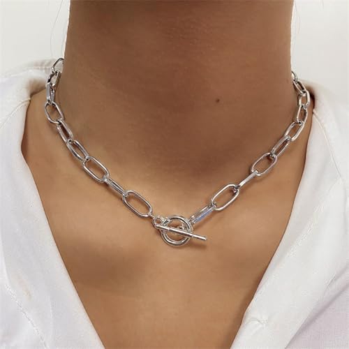 Gold Necklace for Women Gold T Bar Necklace OT Clasp Necklace Paperclip Chain Necklace Dainty Necklace Choker Necklaces Jewerly Gift