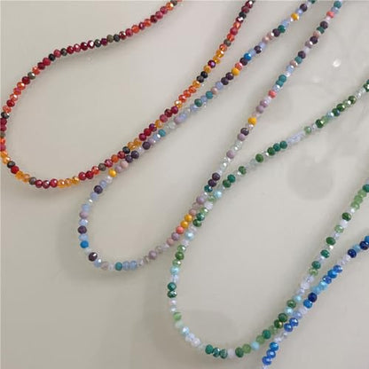 Dainty Colorful Crystal Beaded Chain Adjustable Lightweight Choker Necklace Handmade Bohemian Shiny 3mm Rice Stone Beads Necklace Boho Summer Beach Jewelry for Women - color: mix 3
