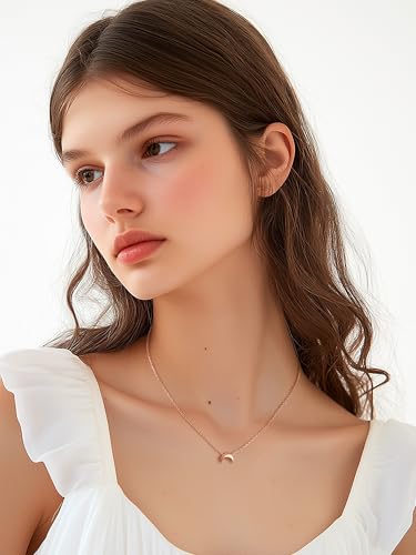 PROSILVER 925 Sterling Silver Necklace for Women Dainty Pendant Necklace | Hypoallergenic 925 Sterling Silver, Cute Small Pendant, Star/Heart/Moon/Triangle/Bar/Round Necklace Silver with Gift Box - color: 03 Rose Gold, style: 05 Moon