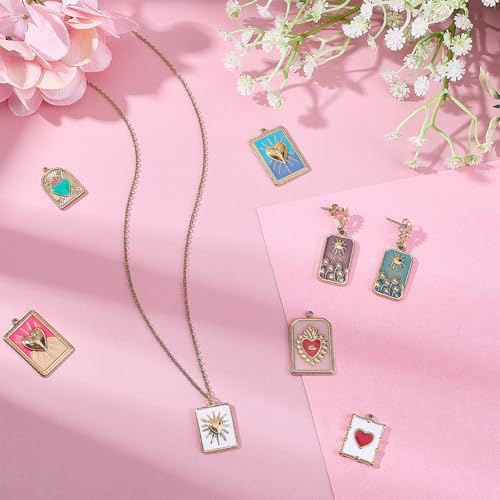 SUNNYCLUE 1 Box 8 Styles Real 18k Gold Plated Enamel Heart Charms Gold Heart Charms Metal Colorful Rectangle Evil Eye Hearts Sun Pendant for Jewelry Making Women Adults Crafts Bracelets Gifts Supplies