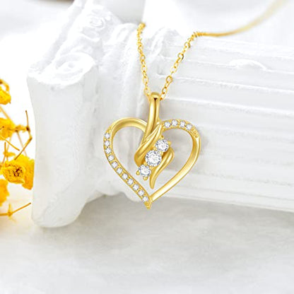 SISGEM 14K Solid Gold Heart Necklace for Women,Yellow Gold 0.55 Carat(CTTW) Moissanite Infinity Heart Pendant Necklaces Anniversary Birthday Gifts for Wife Mom 16''-18'' - color: Style-4