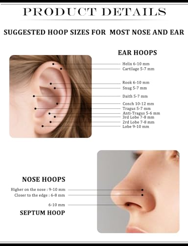 20G 18G 16G 14G Nose Rings Hoops Astm F136 Titanium Clicker Septum Jewelry Lip Ring Tragus Helix Daith Rook Conch Snug Cartilage Lobe Earrings Hoop Piercing Jewelry For Women Men Silver - size: 20G-6MM-7MM-8MM