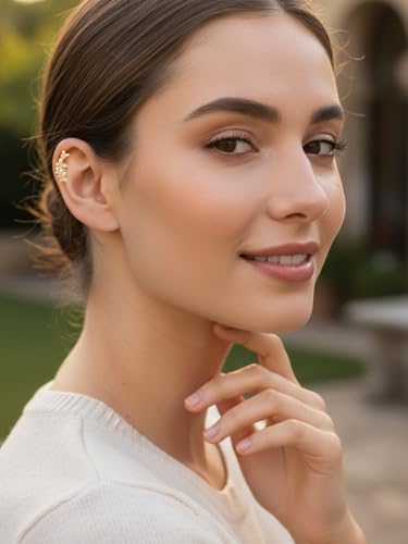 Moissanite 20mm Butterlfy/Flower/Leaf/Bezel Crawler Stud Earrings for Women, 925 Sterling Silver with Gold Plated, Hypoallergenic Cartilage Earrings, Valentines Birthday Anniversary Wedding Gift - color: Butterfly - Yellow Gold