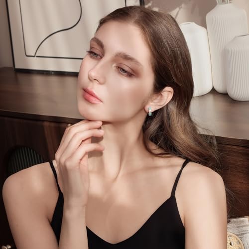 Turquoise Hoop Earrings for Women/Men 18K Real Gold Plated Cubic Zirconia Hoop Earrings Hypoallergenic Cartilage Ear Jewelry - color: 4-Leaf Clover