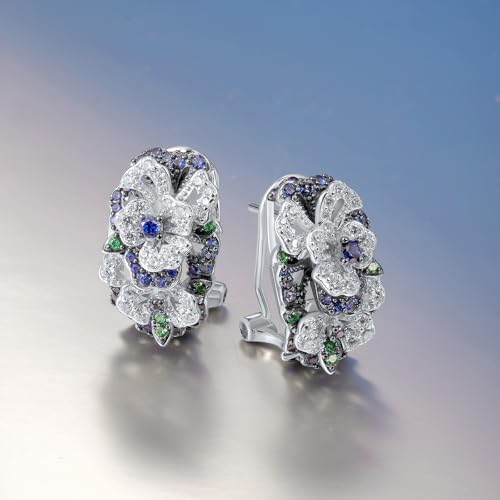 Santuzza Sterling Silver Gemstone Flower Earrings for Women - color: [A]Peony-Blue(Omega Back)