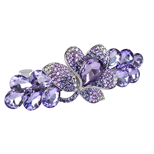 Flower Jewelry Design Hairpin Luxury Rhinestone Hair Barrette Clip Gorgeous Hair Accessories for Women(Purple) - color: Purple
