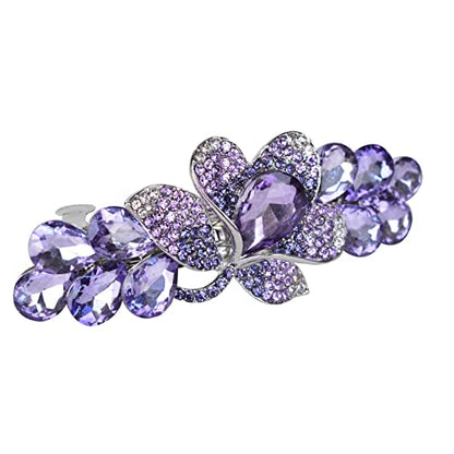 Flower Jewelry Design Hairpin Luxury Rhinestone Hair Barrette Clip Gorgeous Hair Accessories for Women(Purple) - color: Purple