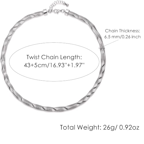 Chunky Gold Collar Choker Statement Necklace for Women Trendy | Gold Plated Layered Twist Flat Thick Snake Herringbone Chain African Torque Necklace Prom Boho Necklaces Party Jewelry Gift - style: Twist Link Chain/Silver