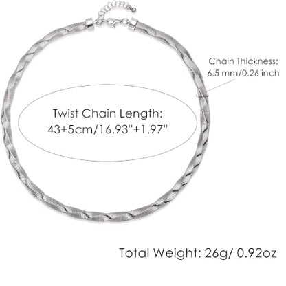 Chunky Gold Collar Choker Statement Necklace for Women Trendy | Gold Plated Layered Twist Flat Thick Snake Herringbone Chain African Torque Necklace Prom Boho Necklaces Party Jewelry Gift - style: Twist Link Chain/Silver
