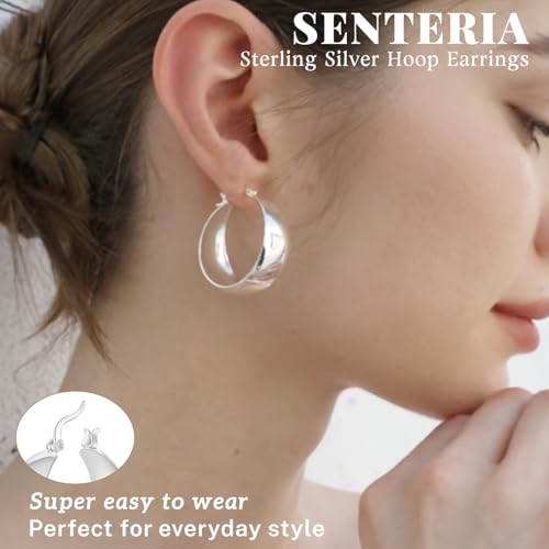 Senteria 12mm Wide Thick Sterling Silver Hoop Earrings Hypoallergenic | 14K Real Gold Plated Hoops Large Earring Lightweight Chunky Hoops Earring for Women Gift for Birthday Christmas 25/30/40/50MM - color: Silver-25mm