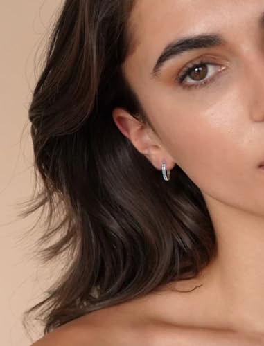 Starchenie Huggie Hoop Earrings for Women 925 Sterling Silver Princess Cut Birthstones Jewelry Gift - color: 03-Aquamarine-Mar