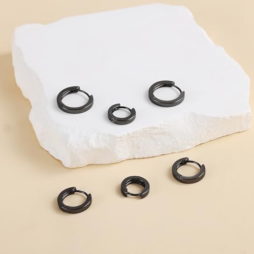 micuco 3 Pairs Small Gold Hoop Huggie Earrings Set for Women Men Tendy | 14K Gold Plated Small Huggie Hoop Earrings for Men, Tiny Cartilage Hypoallergenic Earring Set - style: S# SCZ Black 8-10-12mm