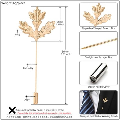Dreuyet Simple Gold Silver Plated Long Brooch Pins with Cute Animal Antlers Leaves Plant Bees Rabbits Rose Flower Feather Brooch Jewelry for Women Men Elegant Suit Collar Lapel Pin - style: Leaf 3