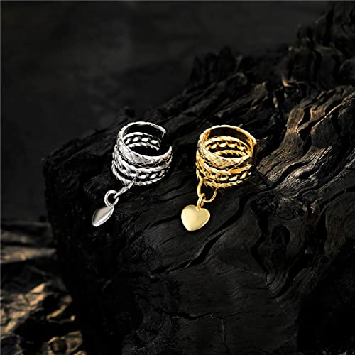 Oxidized 925 Sterling Silver Heart Motif Ear Cuff Earrings For Women, Non-Piercing Ear Cuff Jewelry Set Fashion Cartilage Helix CZ Earrings