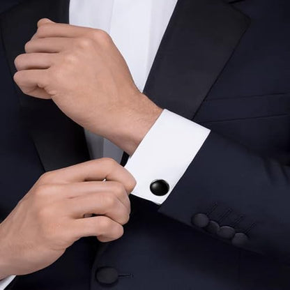Cufflinks for Men and Tuxedo Shirt Studs Set with Gift Box Stainless Steel Cuff links - style: Black-2+6