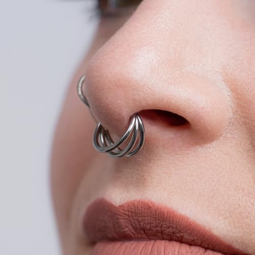16G Septum Ring Hinged Septum Clicker Nose Ring Septum Piercing Jewelry - color: Triple-silver, size: 8mm