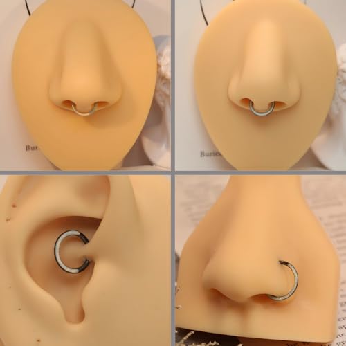Opal Septum Jewelry Surgical Steel Septum Ring Daith Rook Tragus Earring | Hinged Segment Nose Hoop Ring,Hypoallergenic Septum Piercings for Women,Conch Cartilage Helix Jewelry,Diameter 6mm to 10mm - color: Rose Gold,White Opal, size: 16G 8mm