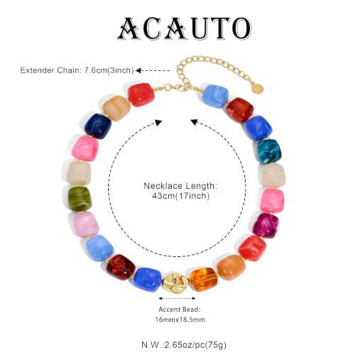 Chunky Beaded Necklace for Women,Square Resin beads boho Choker Necklace with gold-tone spacers,Fashion Trendy Summer Beach Party Necklaces Handmade Surfer Beach Necklaces Jewelry Gifts - color: Colorful