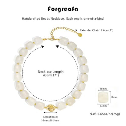 Beaded Necklaces for Women Boho Chunky Necklace Statement Big Resin Bead Choker Fashion Summer Beach Jewelry - color: Cream White