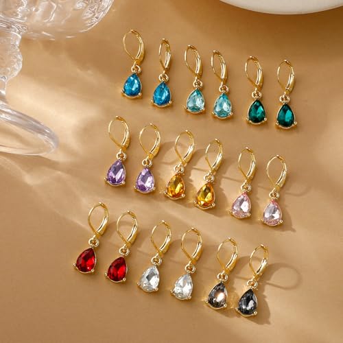 Dangle Earrings for Women Multicolor Crystal Drop Earrings Set Leverback Teardrop Earrings 925 Silver and 14K Gold Plated Hypoallergenic Fashion Cubic Zirconia Dangle Earrings Trendy Jewelry Gifts for Women - style: Teardrop Set-G 4