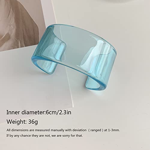 Pingyongchang Colorful Acrylic Resin Geometric Simple Open Bracelet Transparent Wide Cuff Bangle for Women Jewelry Gift - color: Blue