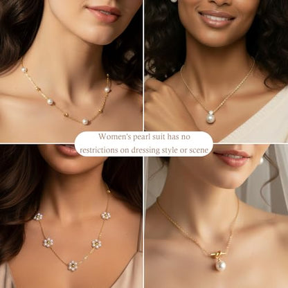 Gold Jewelry Sets for Women, Gold Pearl Dangle Earrings Bracelets Necklaces Set, Women's Jewelry Gifts for Women Wife - style: Gold Pearl Necklace Set-2PCS