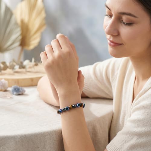 Bivei Protection Crystal Healing Bracelet | 8MM Strength Bracelet Spiritual Stretch Beaded Jewelry for Women Men Gift - color: Protection, size: Medium 6.8-7.3 inch