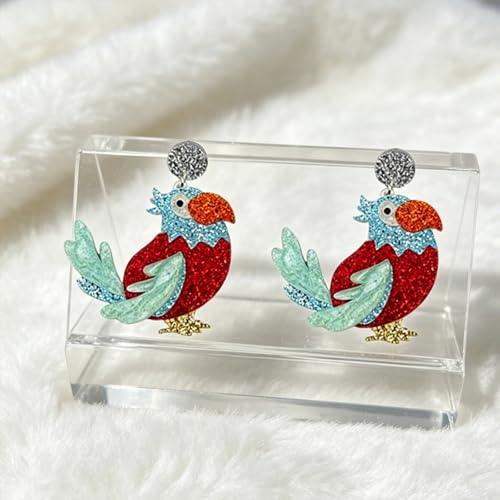 Cute Acrylic Tropical Fish Earrings Creative Parrot Hornbill Drop Dangle Earrings Stylish Animal Statement Earrings Daily Wear Jewelry for Women - color: Red Bird
