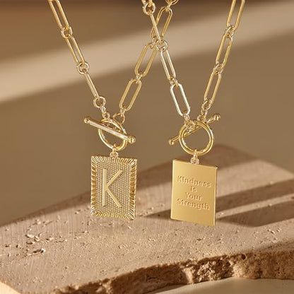 Tewiky Gold Initial Necklaces for Women, Square Letter Pendant Necklace | Toggle Clasp，Trendy 14K Gold Plated Dainty Paperclip Chain Necklaces for Women，Jewelry Gifts - style: Gold K