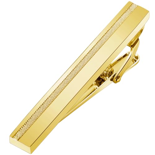 Tie Clip for Men Black, 2 Inch Tie Bar Tie Pins and Clips for Regular Tie, Unique Men Tie Clip Tie Clasp Silver Suitable for Wedding Anniversary, Business Professional, Father's Day Gift - style: Gold
