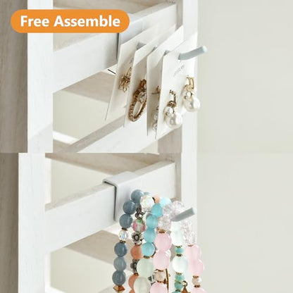 Ikee Design Wooden Jewelry Earring Display Rack, 20 Removable Metal Hooks | Wooden 5 Tiers Jewelry Display Rack with Hooks: Comes with 20 removable metal hooks for earrings, earring cards, bracelets. - color: e) Wash White w/White Hook, 2 Pieces