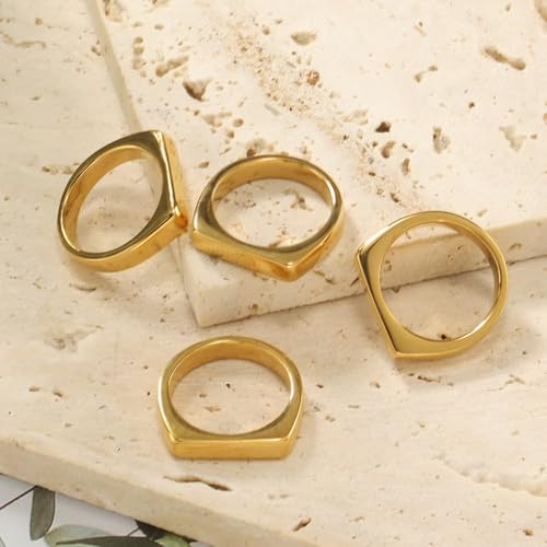 MYNENEY Stainless Steel Square Shape Signet for Men Statement Ring - color: Geometrical-Custom Gold