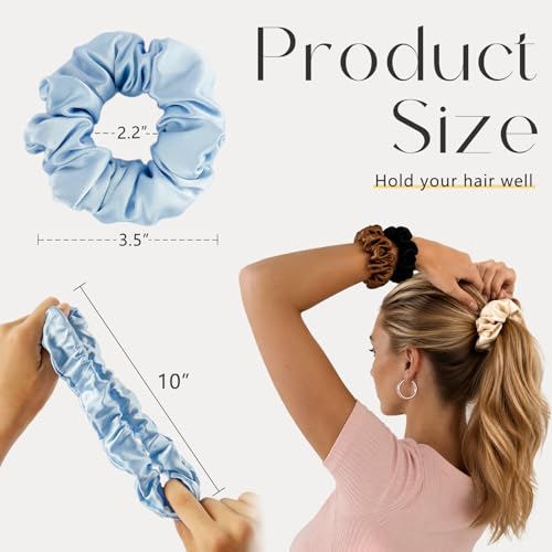 ZIMASILK 100% Pure Mulberry Silk Hair Scrunchies for Women | No Damage - Gentle Elastic Hair Ties for Ponytail Holder - Hair Accessories (3 Pack, Bluehaze, Navy Blue, Sky Blue) - color: Dusty Blue, Navy Blue, Sky Blue (3pcs)