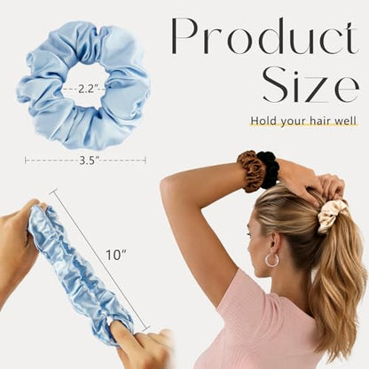ZIMASILK 100% Pure Mulberry Silk Hair Scrunchies for Women | No Damage - Gentle Elastic Hair Ties for Ponytail Holder - Hair Accessories (3 Pack, Bluehaze, Navy Blue, Sky Blue) - color: Dusty Blue, Navy Blue, Sky Blue (3pcs)