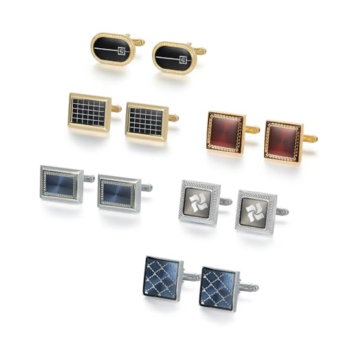 wynameleri Cufflinks Set 6 Pairs for Men, Business Formal Shirts Buttons Cuff Link Packed in Case - color: T0206005