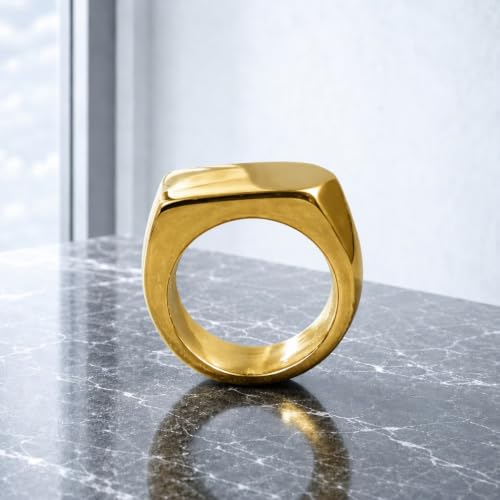 MYNENEY Stainless Steel Square Shape Signet for Men Statement Ring - color: Arrow Gold