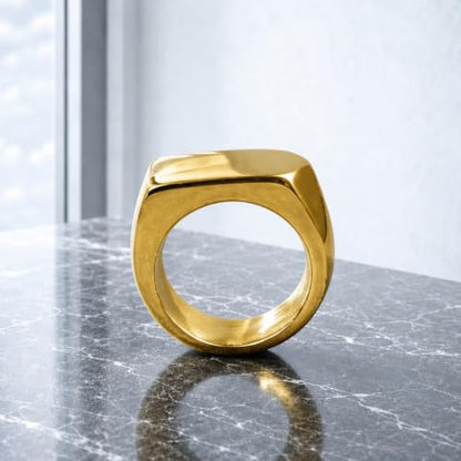 MYNENEY Stainless Steel Square Shape Signet for Men Statement Ring - color: Arrow Gold