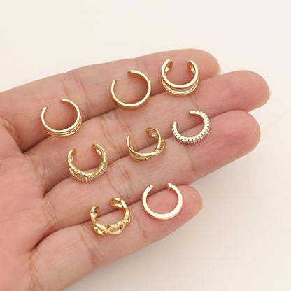 16Pcs Ear Cuff Earrings for Women Non Piercing Gold Silver Plated Ear Cuffs Non Pierced Clip on Cartilage Earring CZ Heart Flower Ears Wrap Fake Earrings Jewelry Set Lightweight Adjustable - color: Gold