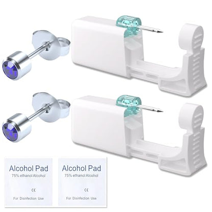 Ear Piercing Kit - Disposable Piercing Gun Preloaded with Different Style 4mm Studs, at Home Self Piercer Kit (Classic Blue Diamond) - color: Classic Blue Diamond