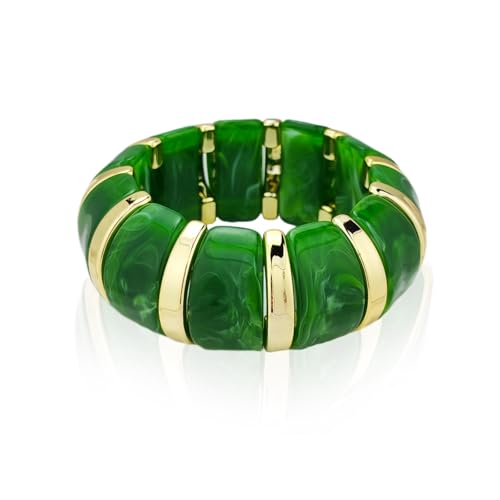 YBMYCM Acrylic Chunky Bangles Bracelets for Women Resin Gold-plated Stackable Stretch Bracelet Wide Wristbands Gift Jewelry - color: DGreen
