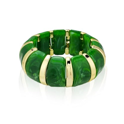 YBMYCM Acrylic Chunky Bangles Bracelets for Women Resin Gold-plated Stackable Stretch Bracelet Wide Wristbands Gift Jewelry - color: DGreen