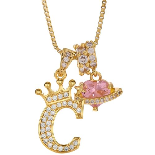 18K Gold & Silver Plated Initial Necklaces for Women - color: C-Gold